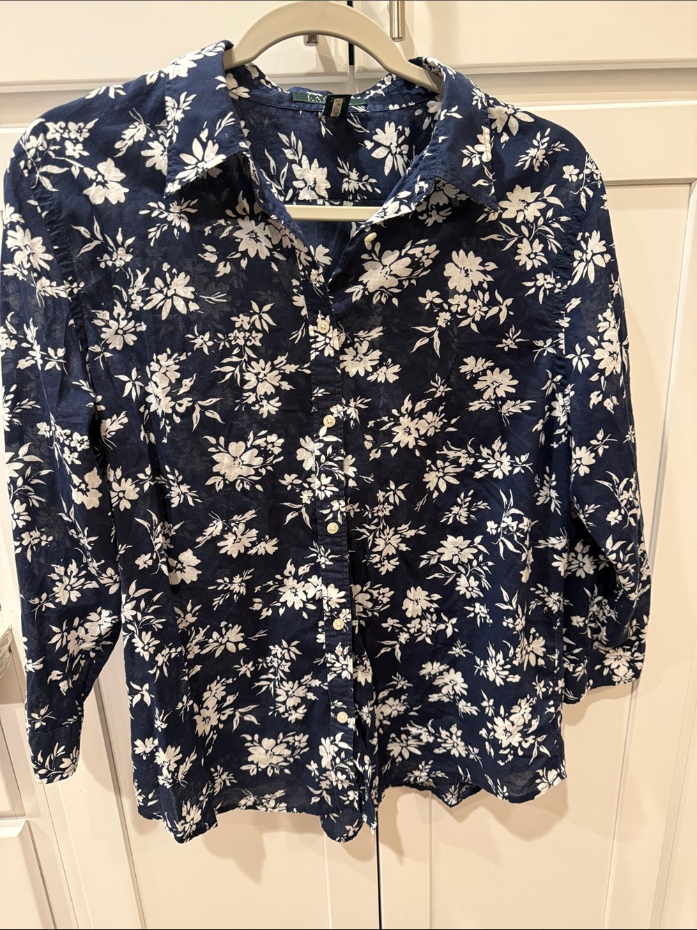 Ralph Lauren Navy and White Floral Button-Down Shirt